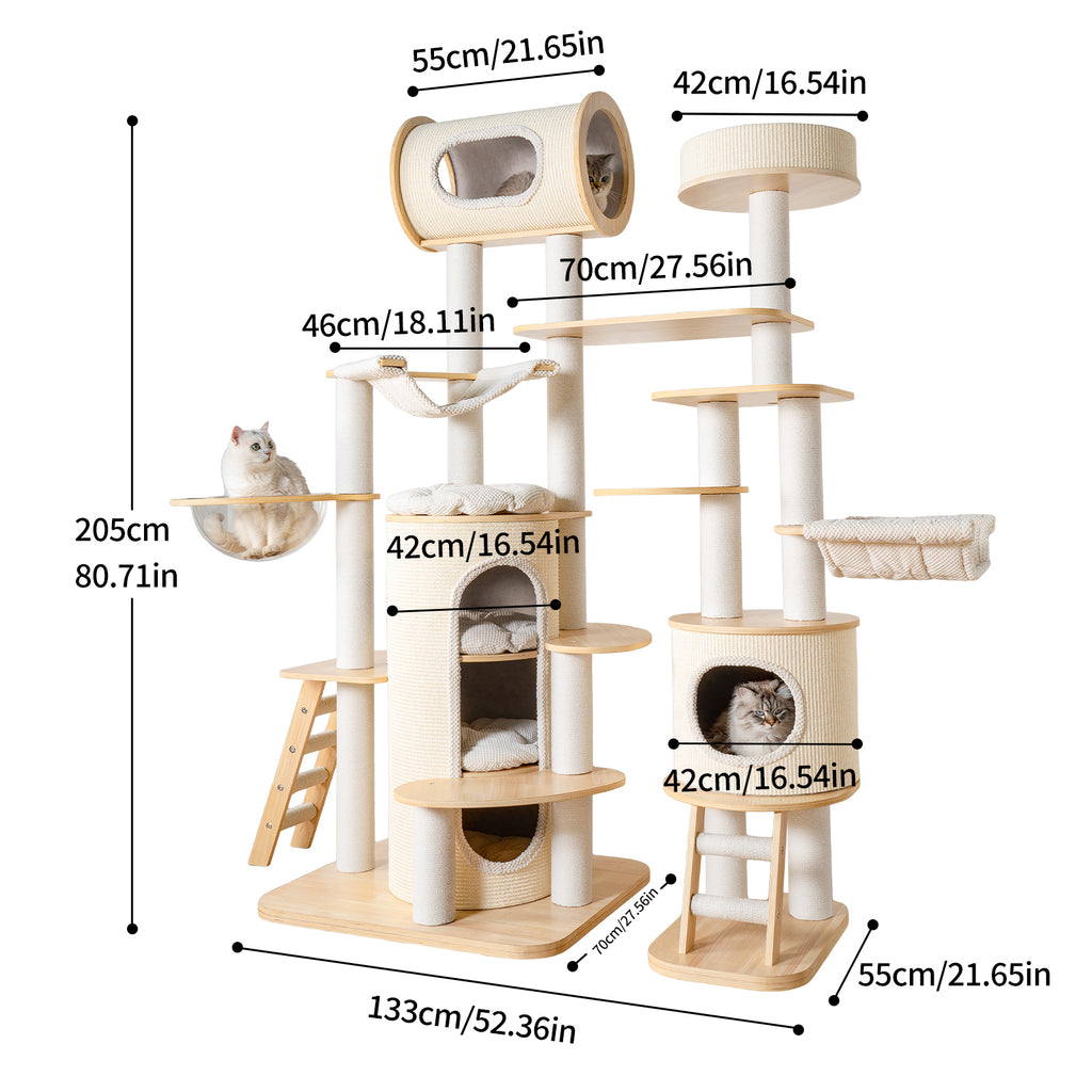 OFA07 Large Cat Tree for Indoor Cats, Multi-Level Wooden Cat Tower with Scratching Posts, Cat Condo & Cozy Cat House for Multiple Cats