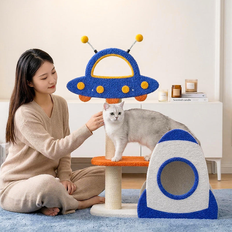 【Hot】Solid Wood Cat Tree with Cozy Perch & Sisal Posts,Multi-Level Climbing Stand for Indoor Cats