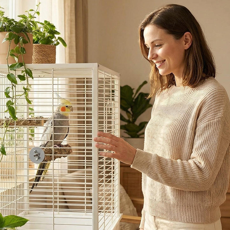 Natural Pepper Wood Bird Perch, Natural Wooden Parrot Perch with Double-Sided Locking Bolts, Bird Cage Stand for Budgies, Cockatiels, Conures & Parrots