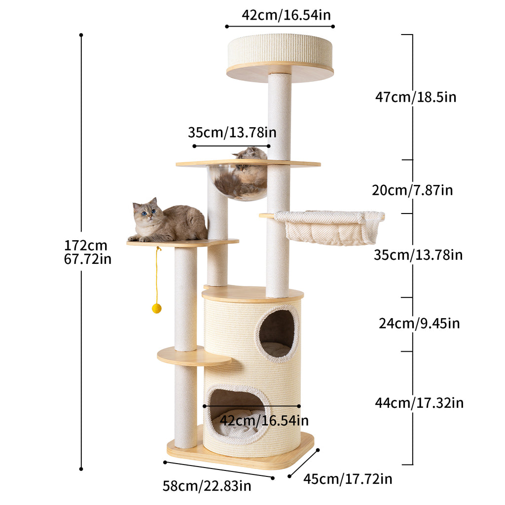 OFA04 Large Cat Tree for Indoor Cats, Multi-Level Wooden Cat Tower with Scratching Posts, Cat Condo & Cozy Cat House for Multiple Cats