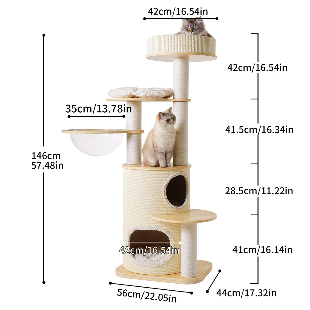 OFA03 Large Cat Tree for Indoor Cats, Multi-Level Wooden Cat Tower with Scratching Posts, Cat Condo & Cozy Cat House for Multiple Cats