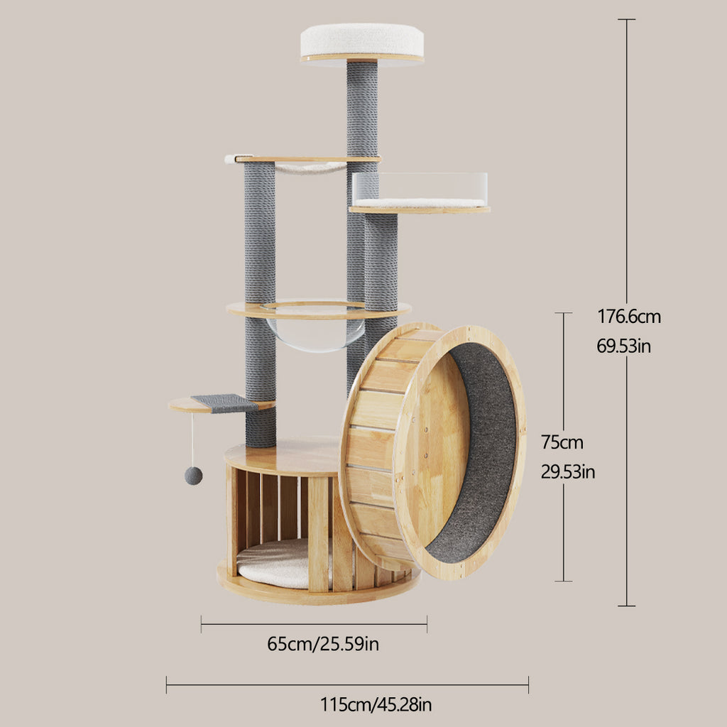 Treadmill Large Cat Tree for Indoor Cats, Multi-Level Wooden Cat Tower with Scratching Posts, Cat Condo & Cozy Cat House for Multiple Cats