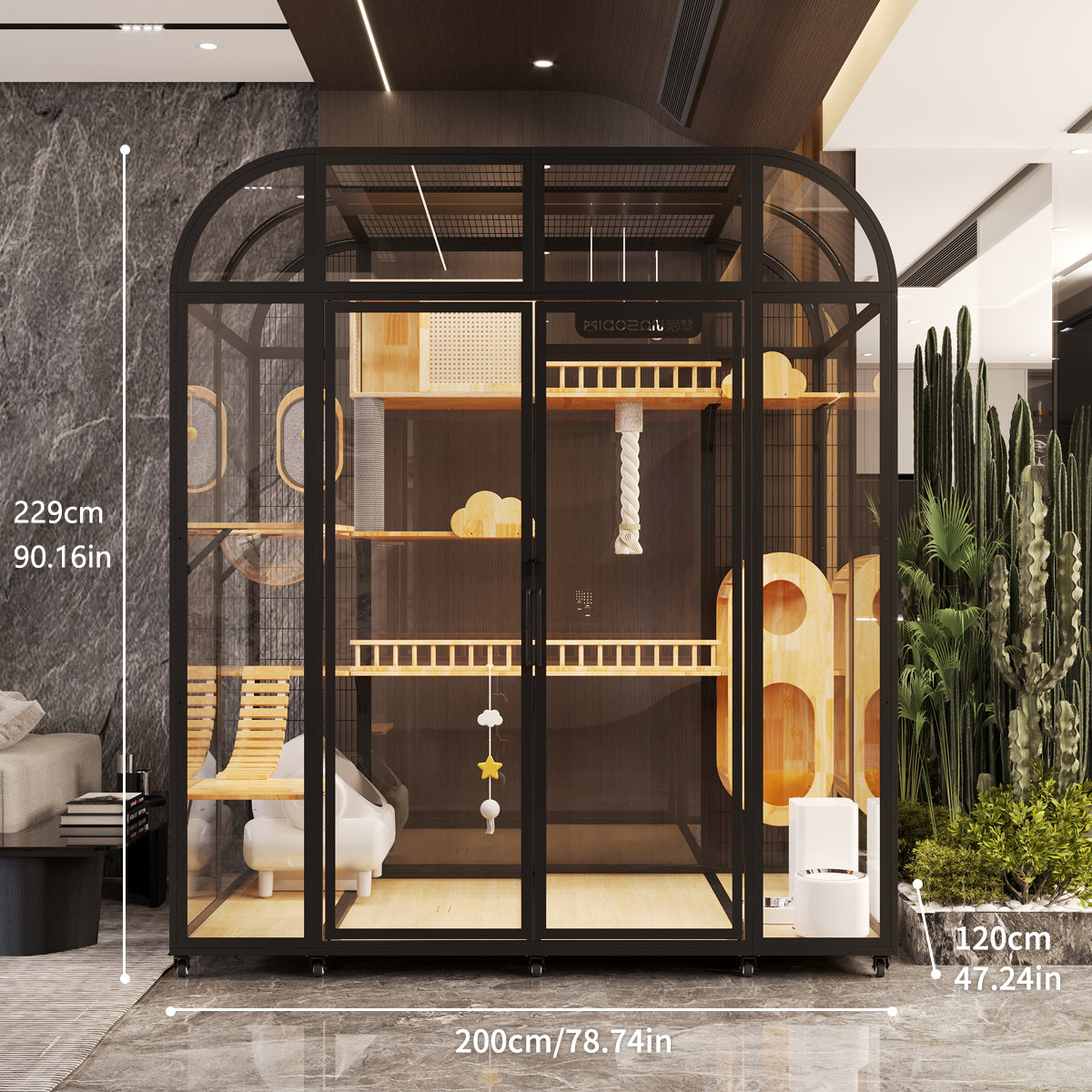 Custom Extra Large Glass Cat Villa – Luxury Indoor Cat House with Panoramic View