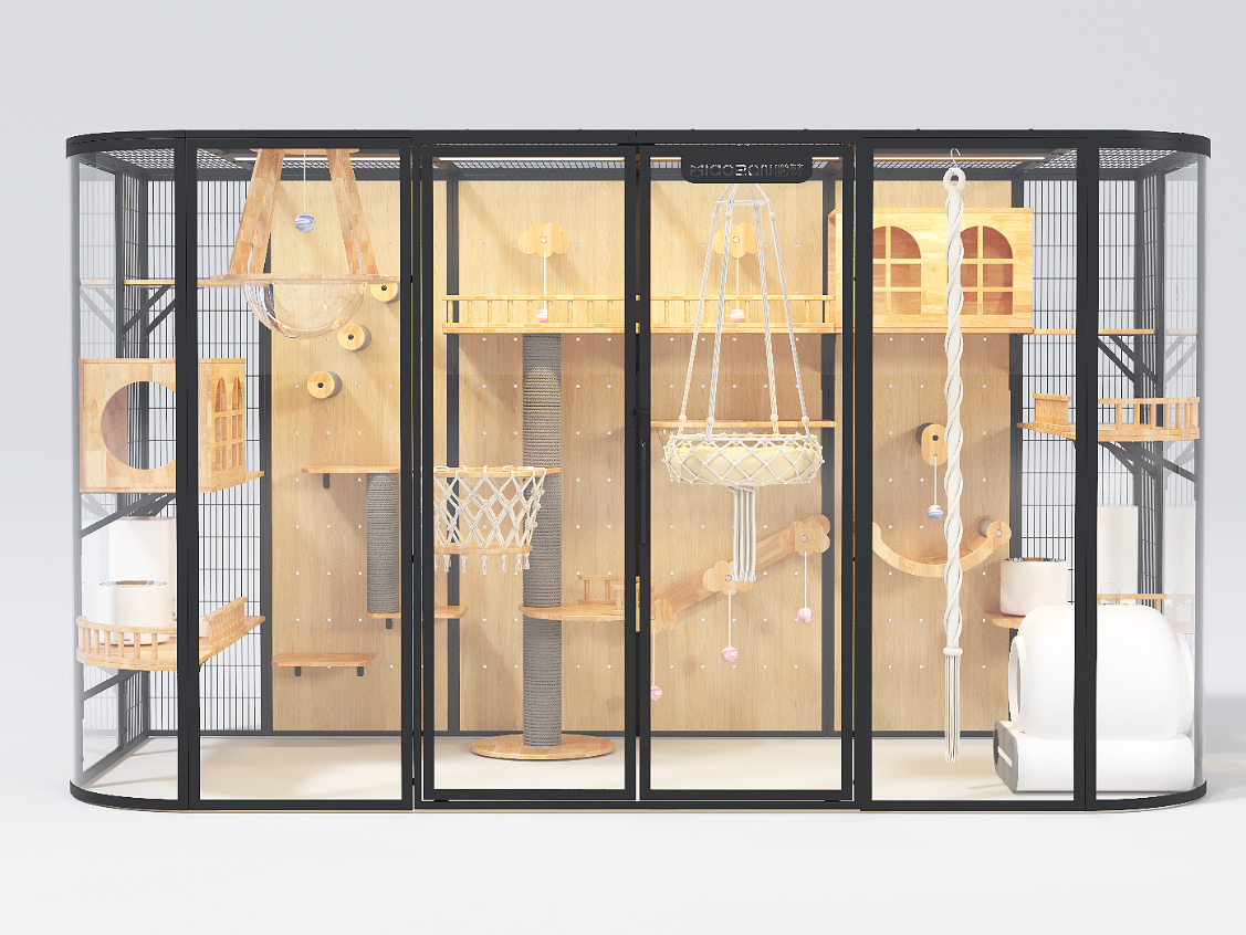 Extra Large Cat Villa, Luxury Indoor Cat House with Panoramic Tempered Glass, Spacious Cat Enclosure for Indoor Cats, Large Cat Cage Furniture, Modern Cat Mansion