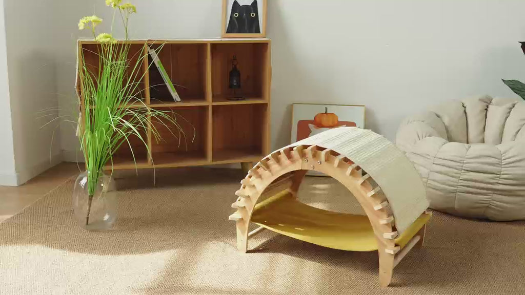3-in-1 Sisal Cat Scratcher Bed, Cat Hammock Lounge with Solid Wood Frame, Durable Pad & Perch for Large Indoor Cats, Easy Assembly Cat Furniture