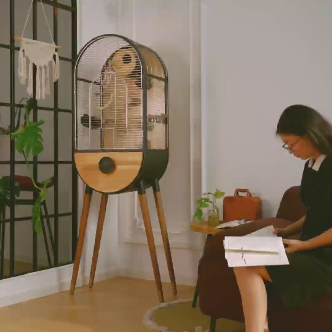 Free shipping | Luxury Parrot Cage Villa, Stainless Steel & Solid Wood Time Capsule House for Cockatiel-Free Shipping